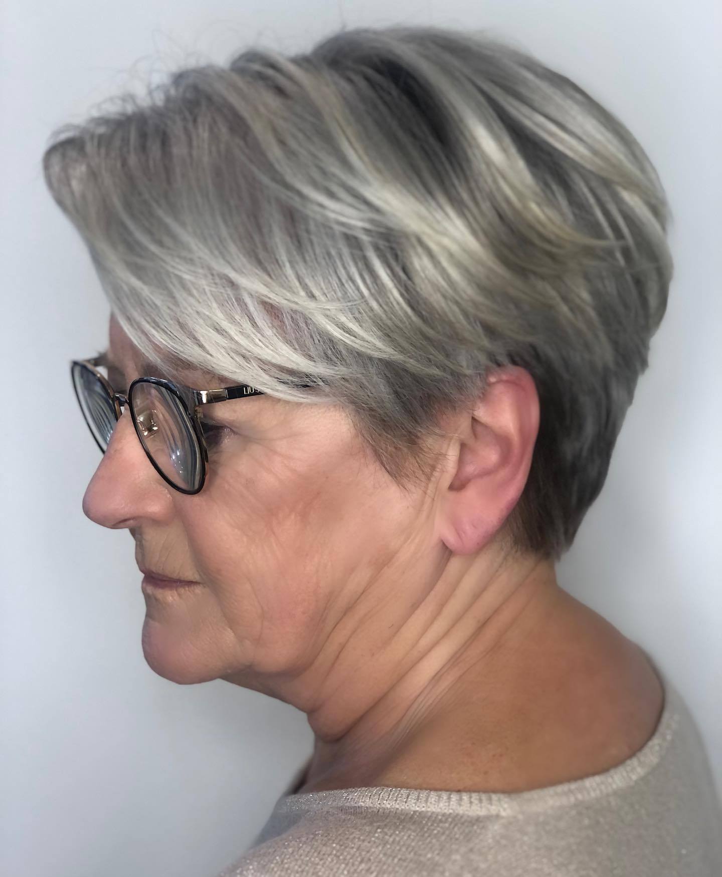 Delicate Metallic Gray Pixie with Bangs