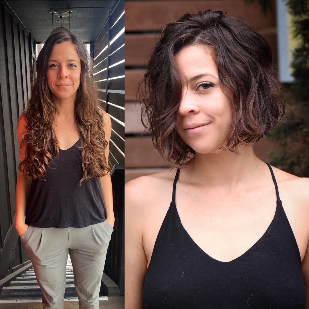 Long Curly Hair to Short Curly Bob Makeover