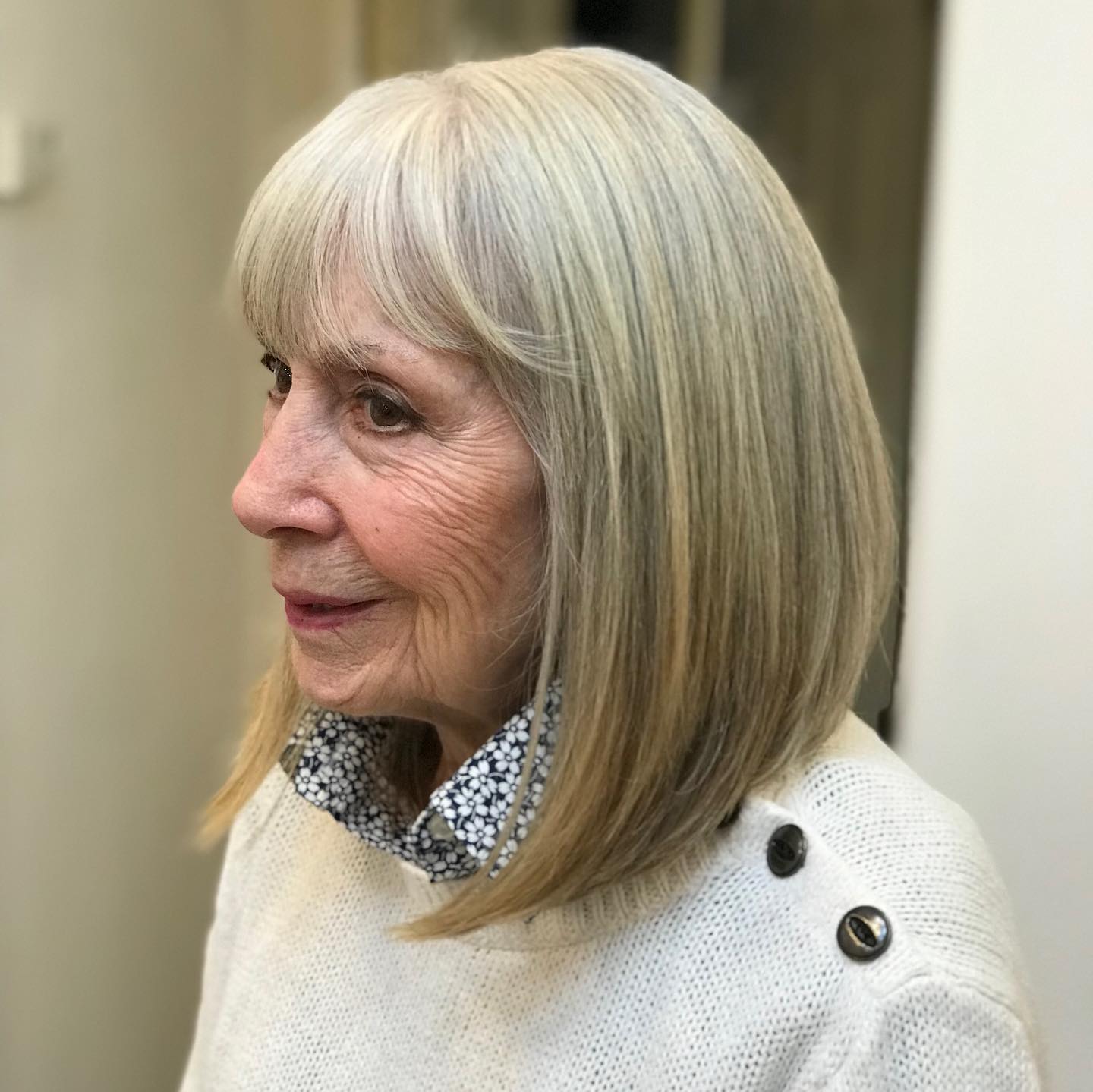 Perfect A-Line Lob with Bangs for Seniors