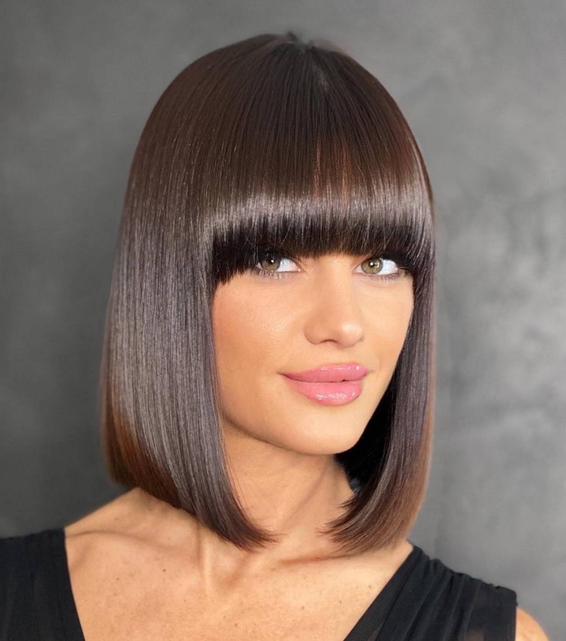 Flawless Blunt Lob with Arched Bangs