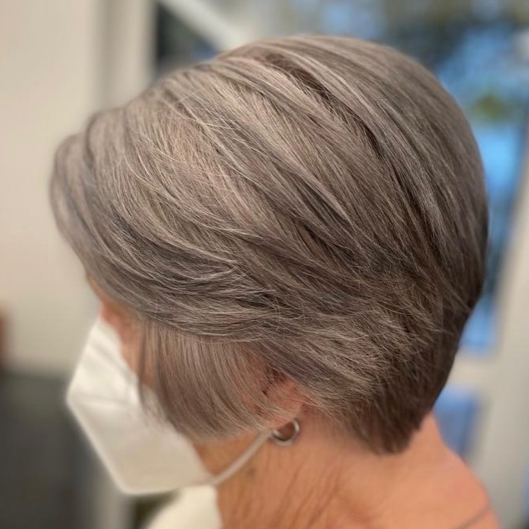 60+ Short Layered Ash Brown Cut