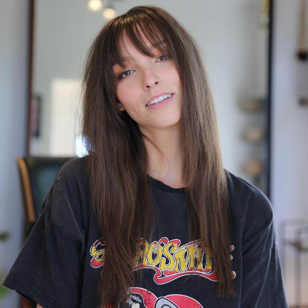 Long Haircut with Korean Bangs for Fine Hair