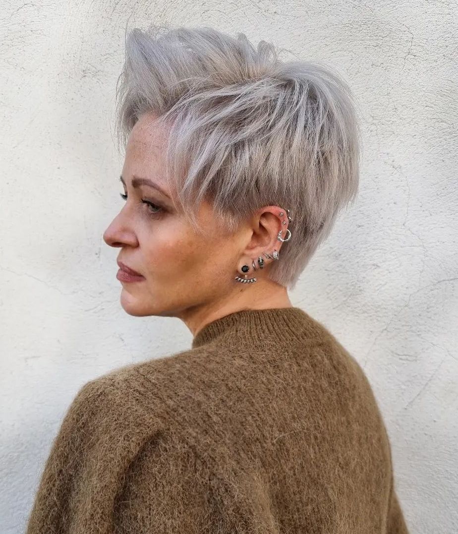 Over 40 Chic Feathered Gray Pixie